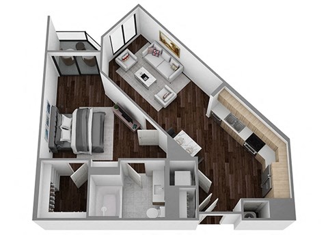 Floor plan for 1 bed, 1 bath, 699 sqft