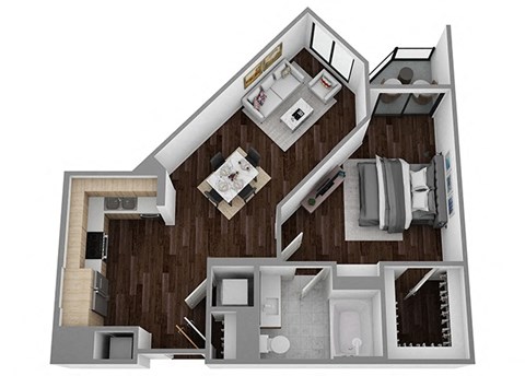 Floor plan for 1 bed, 1 bath, 699 sqft