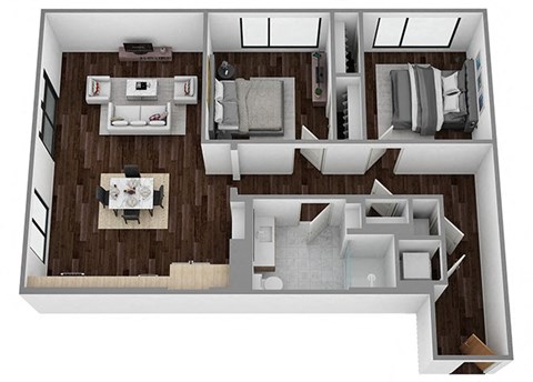 Floor plan for 2 beds, 2 baths, 953 sqft