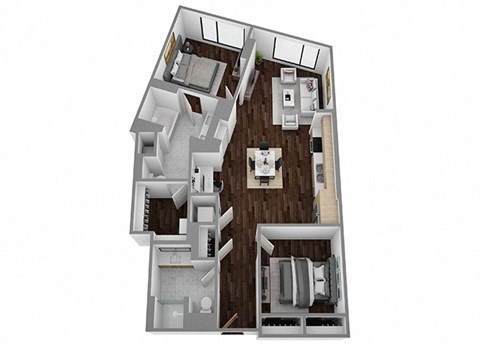 Floor plan for 2 beds, 2 baths, 1109 sqft