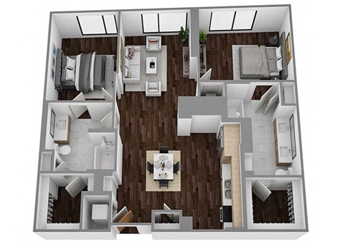Floor plan for 2 beds, 2 baths, 1172 sqft