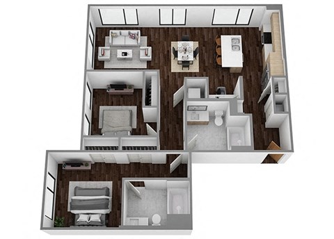 Floor plan for 2 beds, 2 baths, 1200 sqft