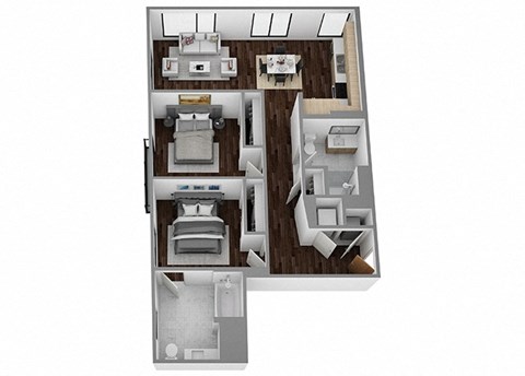 Floor plan for 2 beds, 2 baths, 1027 sqft