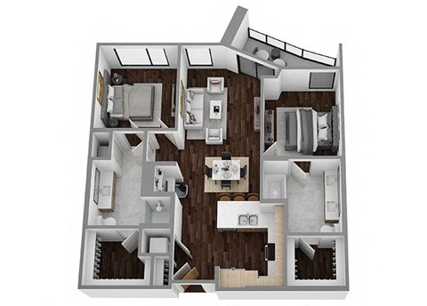 Floor plan for 2 beds, 2 baths, 1030 sqft