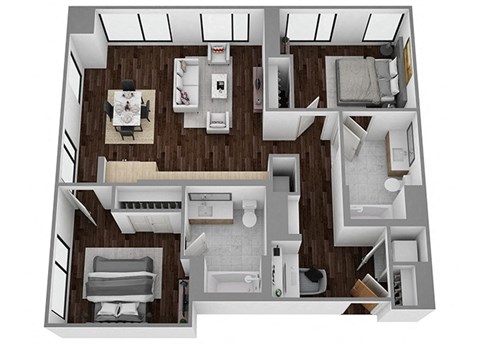 Floor plan for 2 beds, 2 baths, 1064 sqft