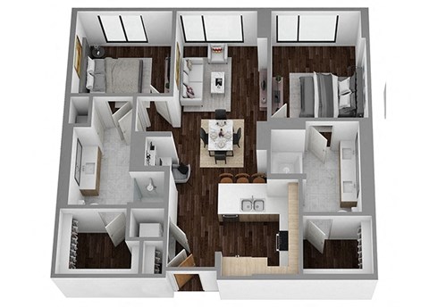 Floor plan for 2 beds, 2 baths, 1072 sqft