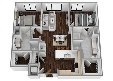 Floor plan for 2 beds, 2 baths, 1074 sqft