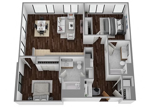 Floor plan for 2 beds, 2 baths, 1099 sqft