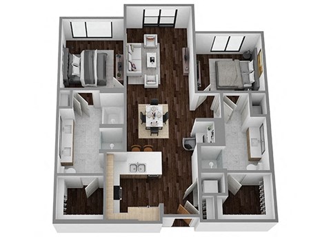 Floor plan for 2 beds, 2 baths, 1109 sqft