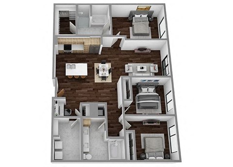 Floor plan for 3 beds, 2 baths, 1444 sqft