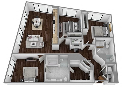 Floor plan for 3 beds, 2 baths, 1382 sqft