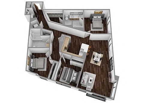 Floor plan for 3 beds, 2 baths, 1609 sqft