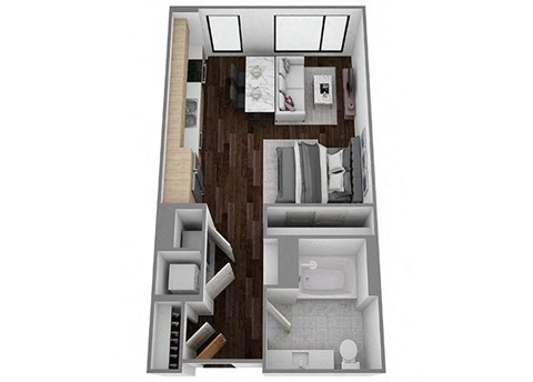 Floor plan for studio, 1 bath, 505 sqft