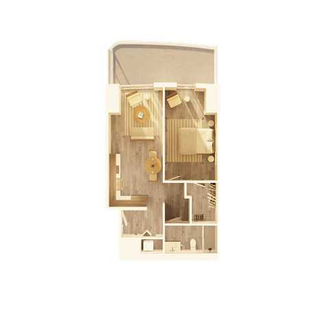 Floor plan for 1 bed, 1 bath, 698 sqft