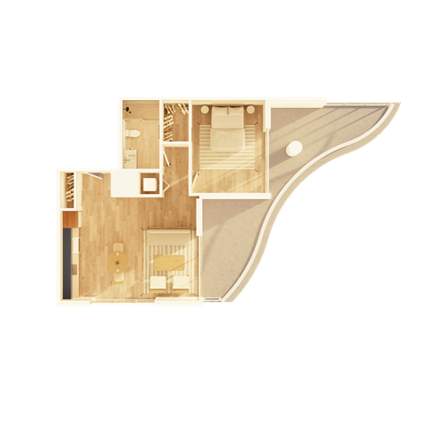 Floor plan for 1 bed, 1 bath, 736 sqft