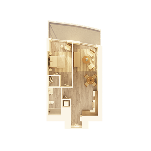 Floor plan for 1 bed, 1 bath, 750 sqft