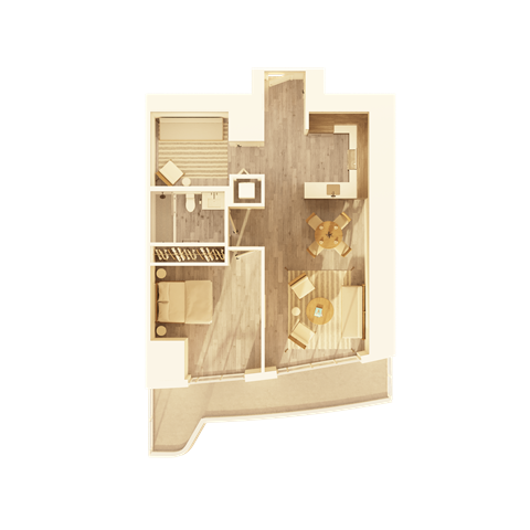 Floor plan for 1 bed, 1 bath, 908 sqft