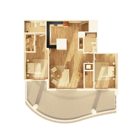 Floor plan for 2 beds, 2 baths, 1251 sqft