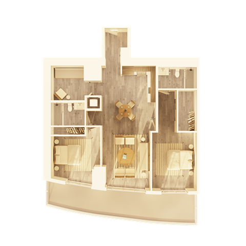 Floor plan for 2 beds, 2 baths, 1334 sqft