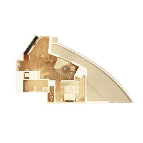 Floor plan for studio, 1 bath, 636 sqft