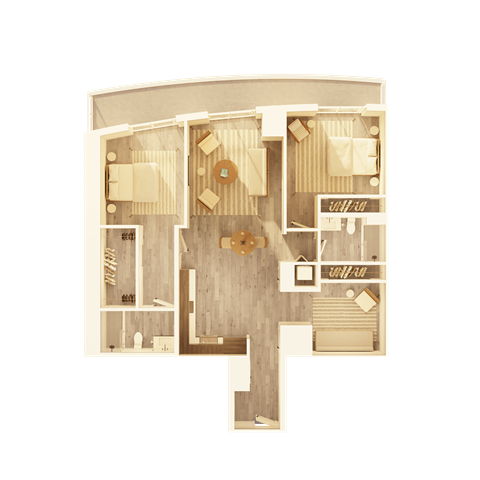 Floor plan for 2 beds, 2 baths, 1336 sqft