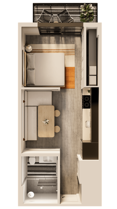 Floor plan for 1 bed, 1 bath, 496 sqft