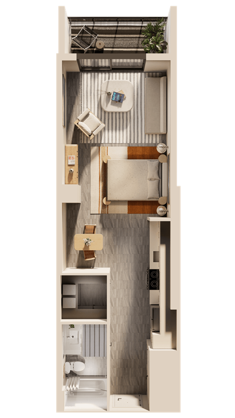 Floor plan for studio, 1 bath, 539 sqft