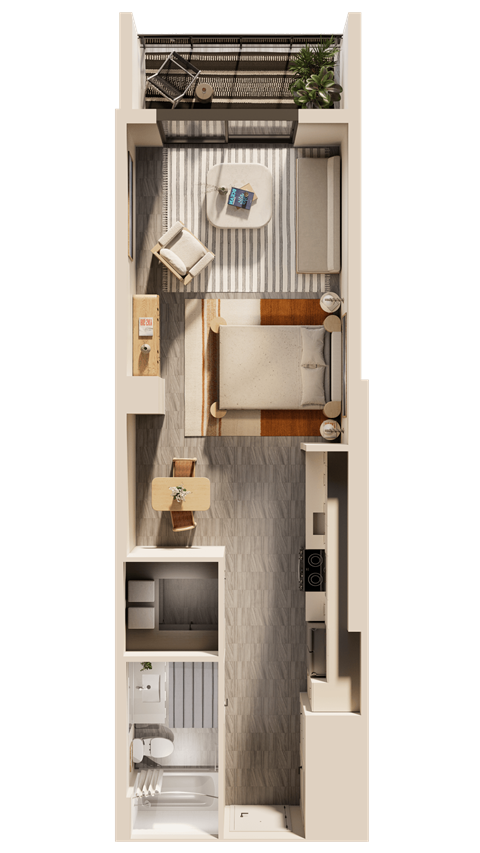 Floor plan for studio, 1 bath, 539 sqft