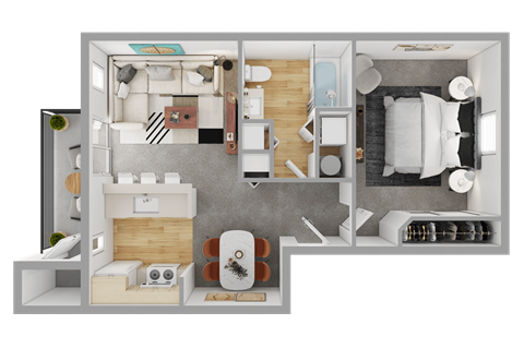 Floor plan for 1 bed, 1 bath, 622 sqft