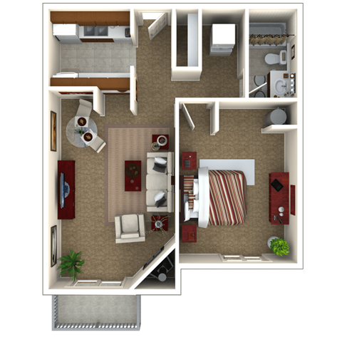 Floor plan for 1 bed, 1 bath, 650 sqft