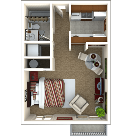 Floor plan for studio, 1 bath, 425 sqft
