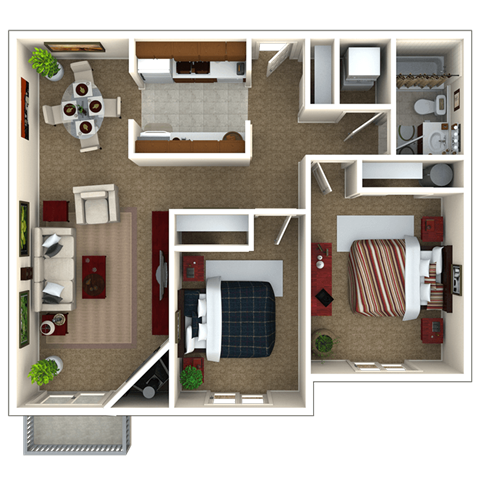 Floor plan for 2 beds, 1 bath, 850 sqft