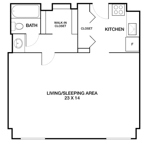 Floor plan for studio, 1 bath, 500 sqft
