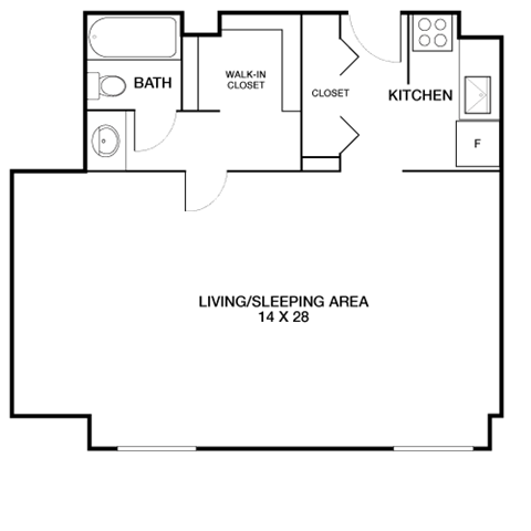 Floor plan for studio, 1 bath, 575 sqft
