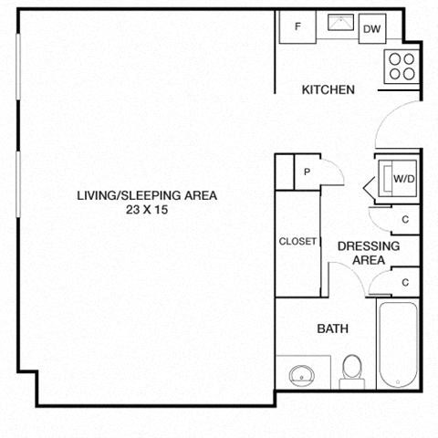 Floor plan for studio, 1 bath, 530 sqft