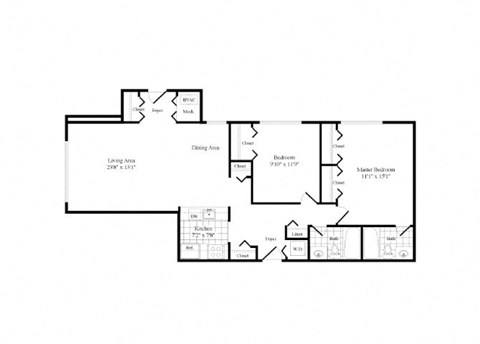 Floor plan for 2 beds, 2 baths, 1066 sqft