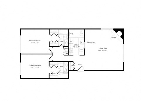 Floor plan for 2 beds, 2 baths, 1240 sqft