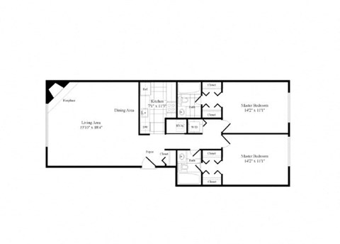 Floor plan for 2 beds, 2 baths, 1087 sqft