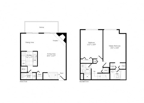 Floor plan for 2 beds, 2.5 baths, 1175 sqft