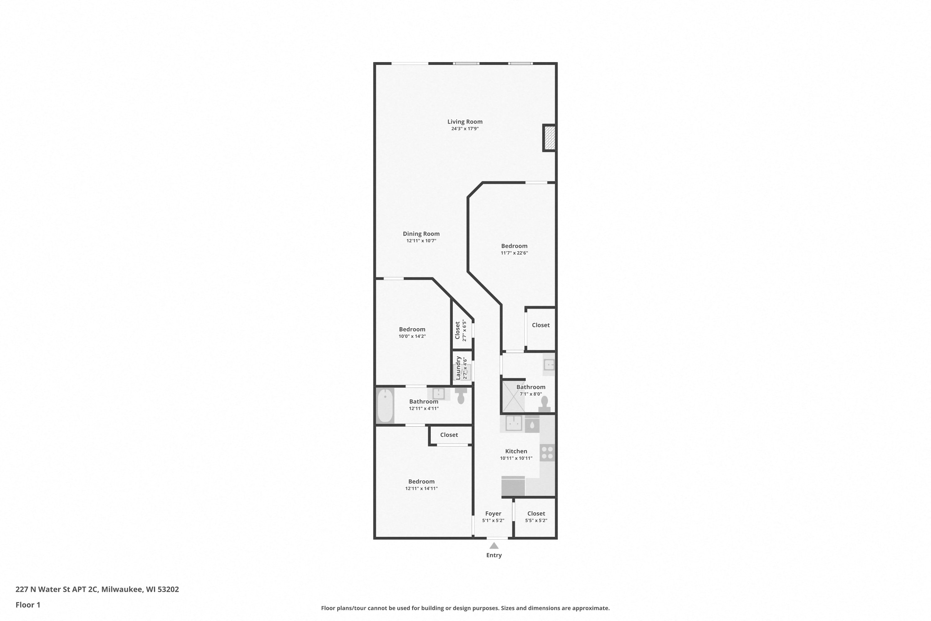 Floor plan for 2 beds, 2 baths, 1634 sqft