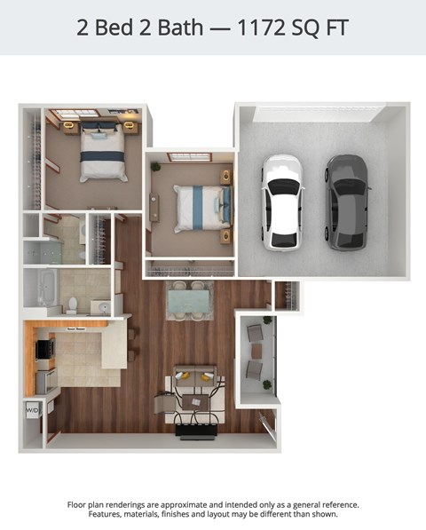 Floor plan for 2 beds, 2 baths, 1172 sqft