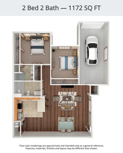 Floor plan for 2 beds, 2 baths, 1172 sqft