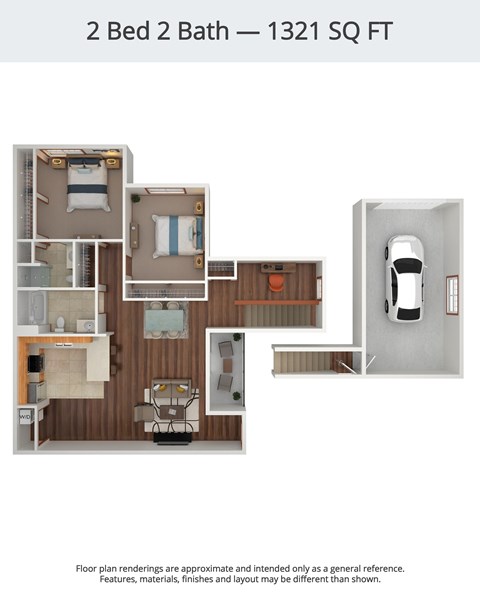 Floor plan for 2 beds, 2 baths, 1321 sqft