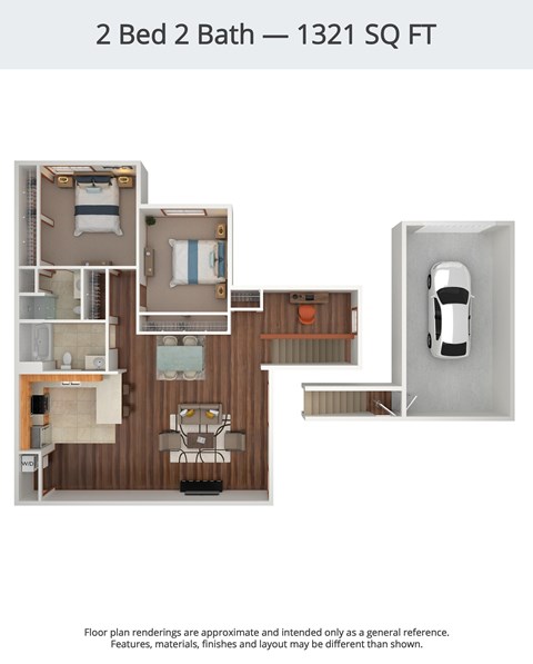 Floor plan for 2 beds, 2 baths, 1321 sqft