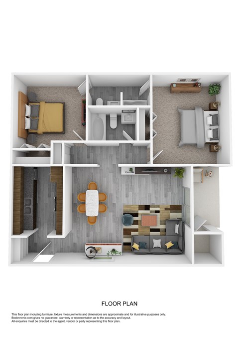 Floor plan for 2 beds, 1.5 baths, 1000 sqft