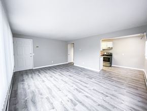Madison condo for rent - A room with a grey wooden floor and white walls.