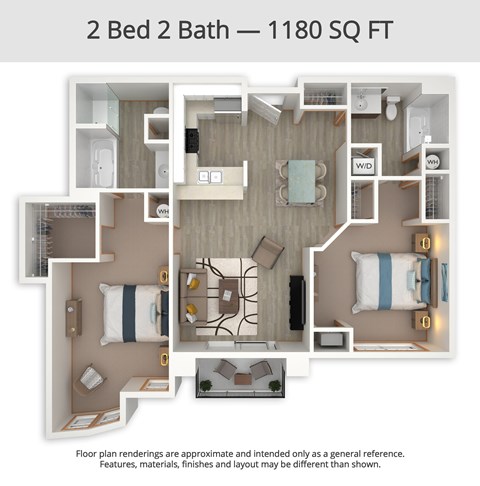 Floor plan for 2 beds, 2 baths, 1180 sqft