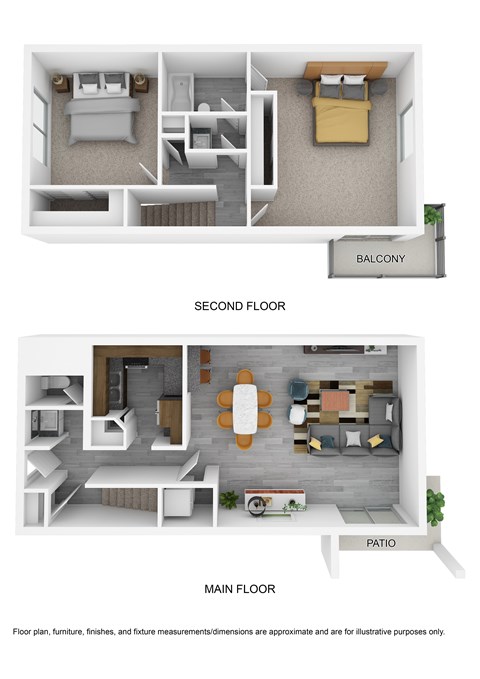 Floor plan for 2 beds, 2 baths, 1012 sqft