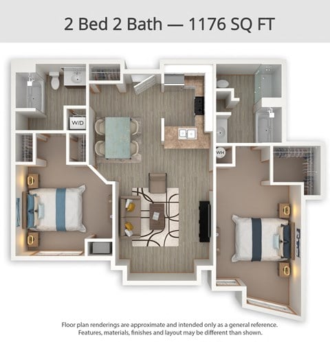 Floor plan for 2 beds, 2 baths, 1176 sqft