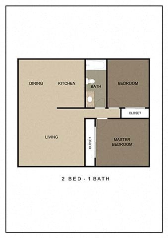 Floor plan for 2 beds, 1 bath, 840 sqft